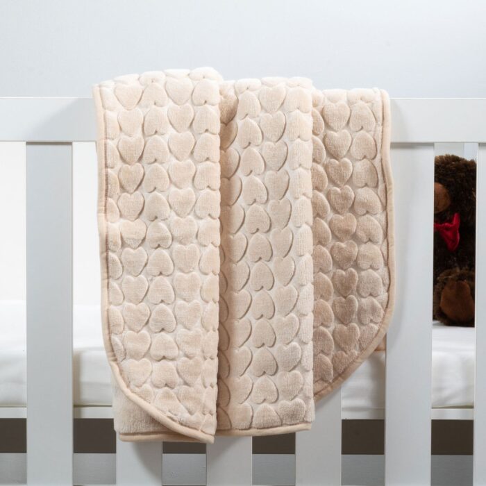 Baby Faux Mink Blanket Beige Heart Pattern